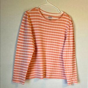 Croft & Barrow Peach & White Stripe Long Sleeve Scoop Neck Tee. Size XL